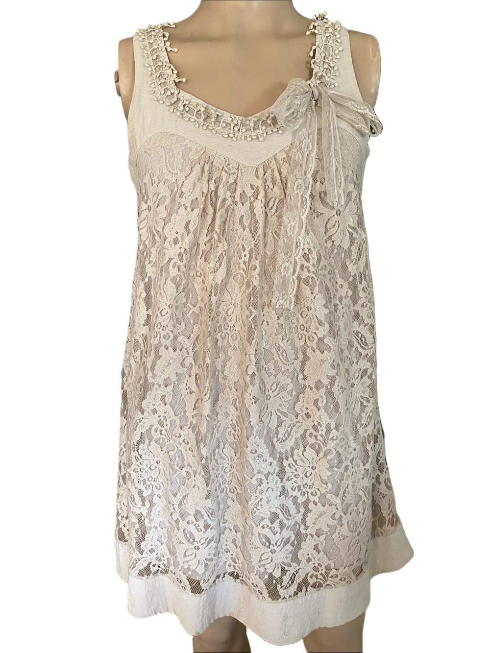 213 Lace shift dress in Blush tan